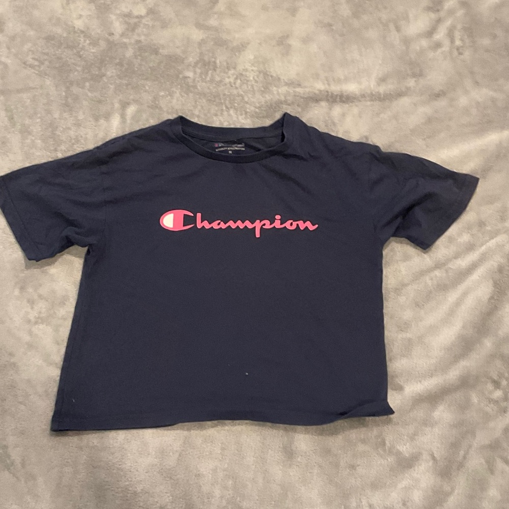 Champion Kids Navy and Pink Logo Tee